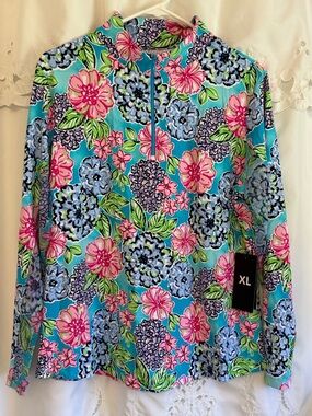 IBKUL floral quarter zip performance fabric NWT
